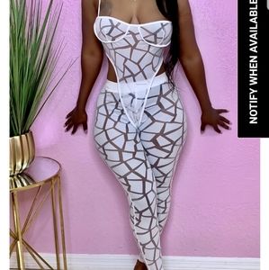 White bodysuit and leggings/ pants 2 piece set